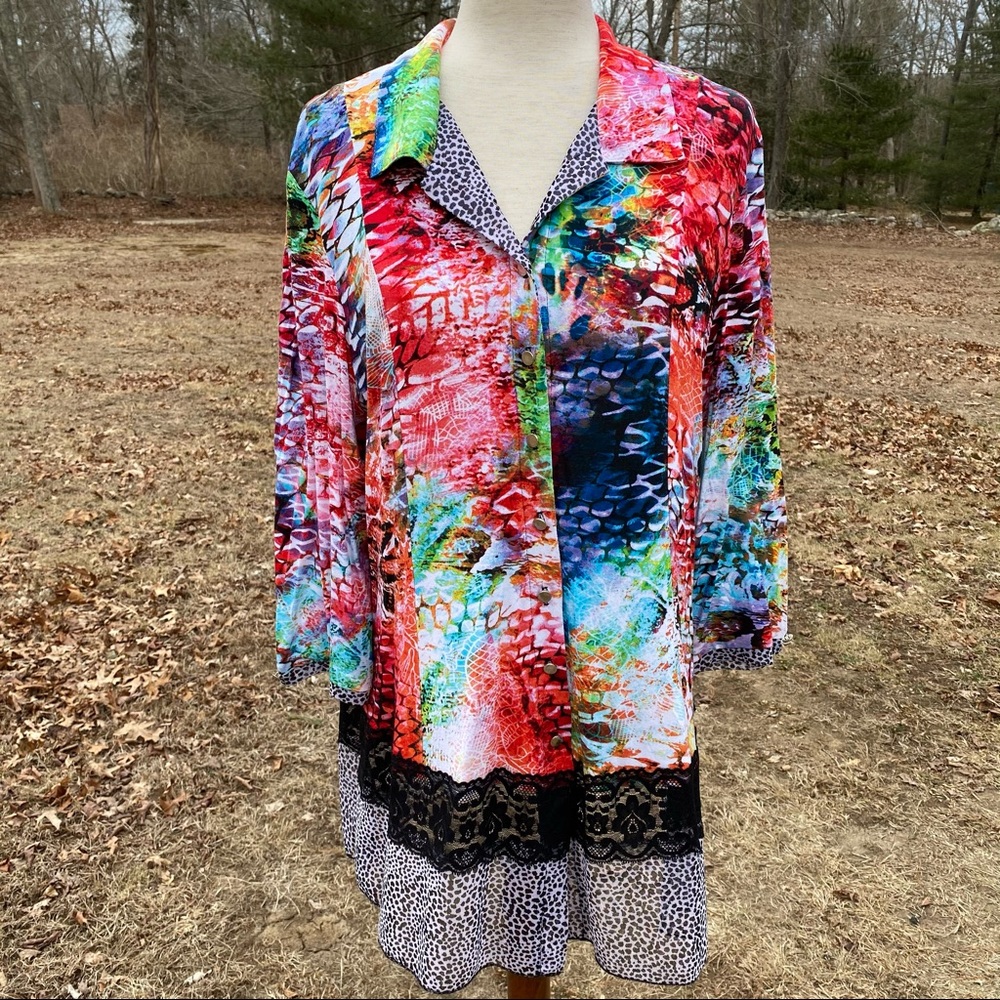 ZOE TOP TUNIC BLOUSE LEOPARD SNAKESKIN PRINTS BLACK WHITE RED BLUE Size L